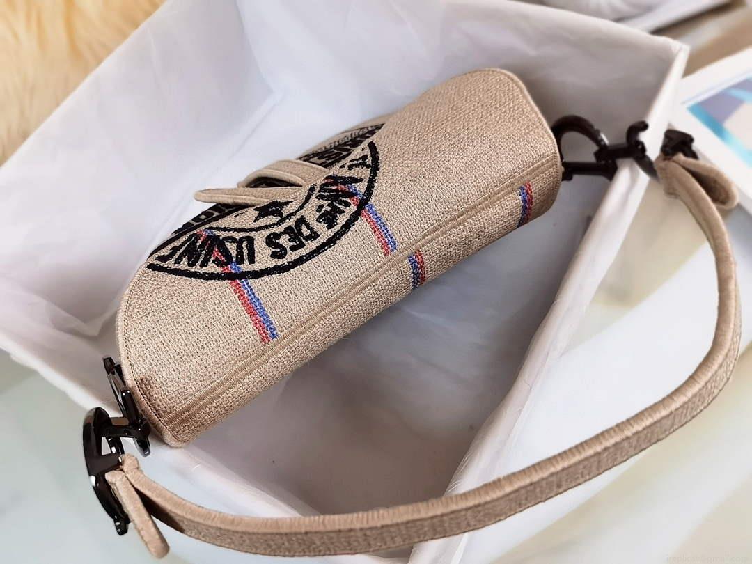 Dior Saddle Bag Beige Jute Canvas Embroidered M0446