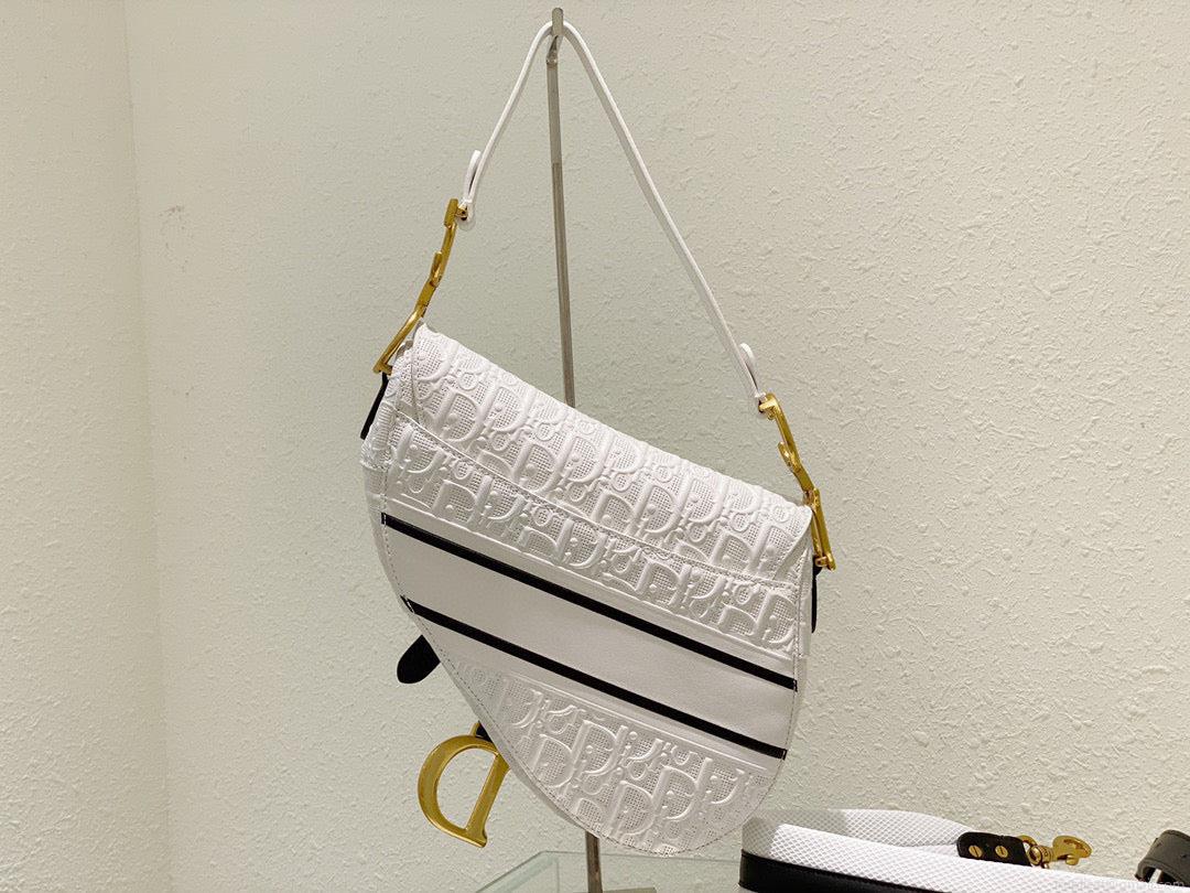 Dior Saddle Bag White and Blue Dior Oblique Perforated Calfskin M0446