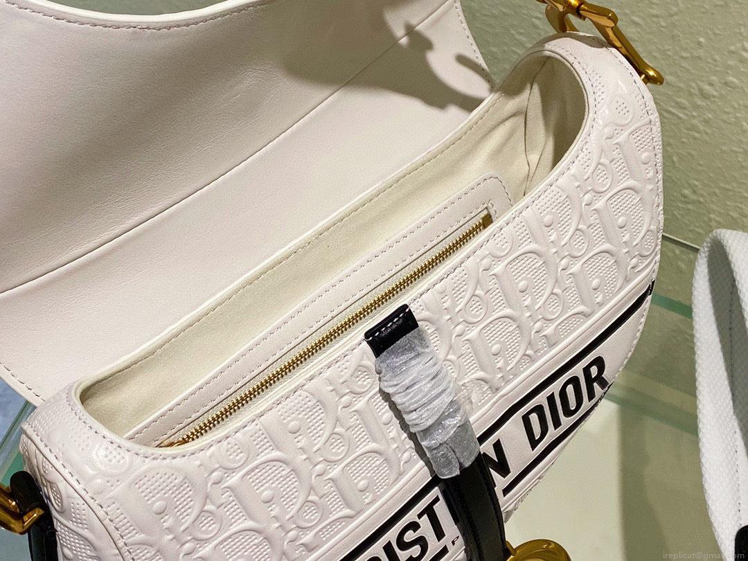 Dior Saddle Bag White and Blue Dior Oblique Perforated Calfskin M0446