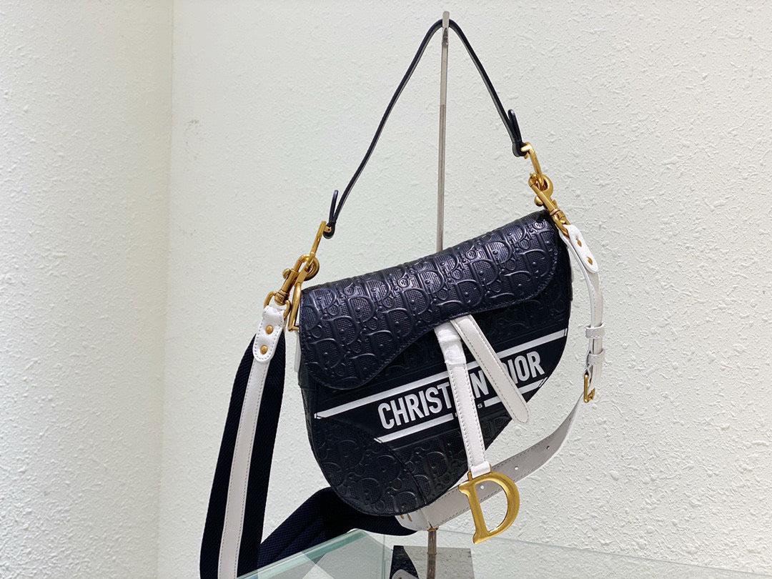 Dior Saddle Bag M0446 Black Oblique Perforated and Embossed Calfskin