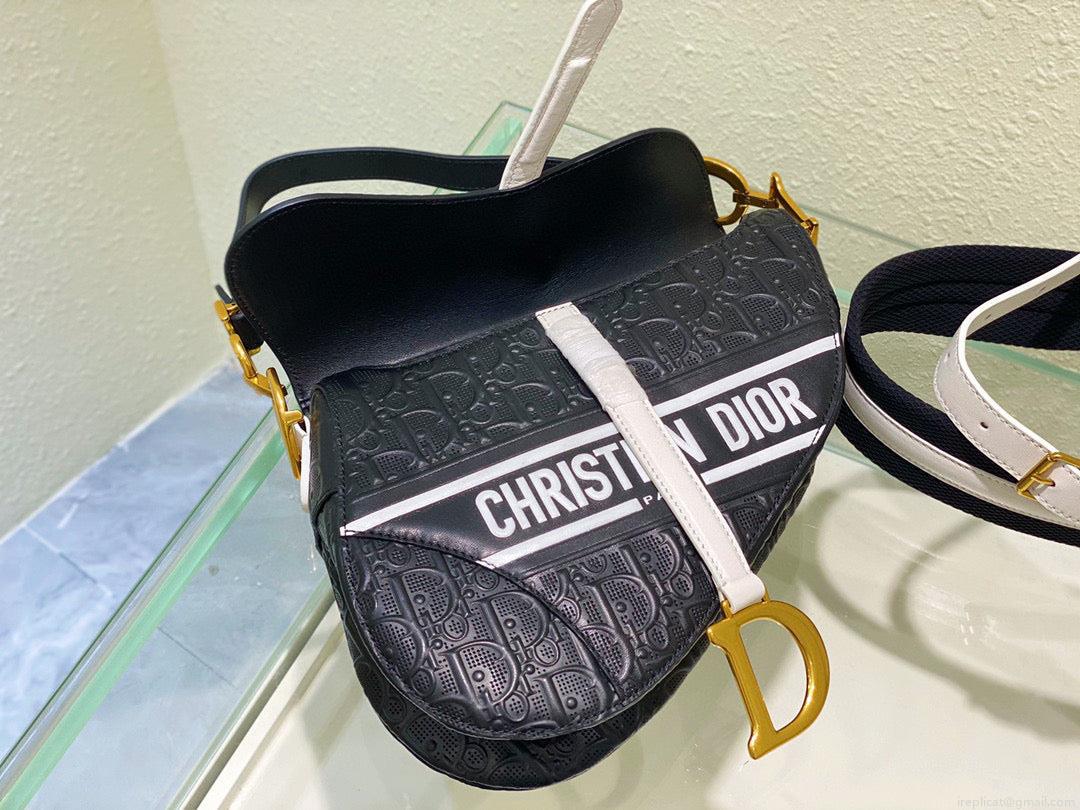 Dior Saddle Bag M0446 Black Oblique Perforated and Embossed Calfskin