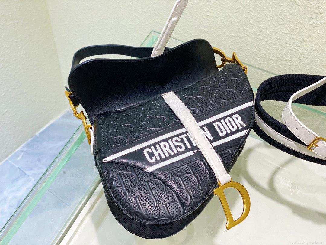 Dior Saddle Bag M0446 Black Oblique Perforated and Embossed Calfskin