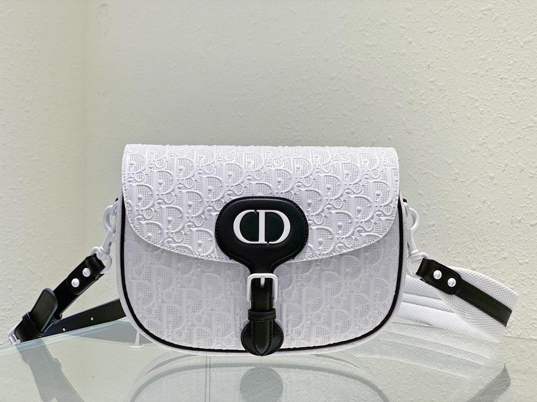 Dior Bobby Bag Medium Perforated M9319 white calfskin with Dior Oblique motif