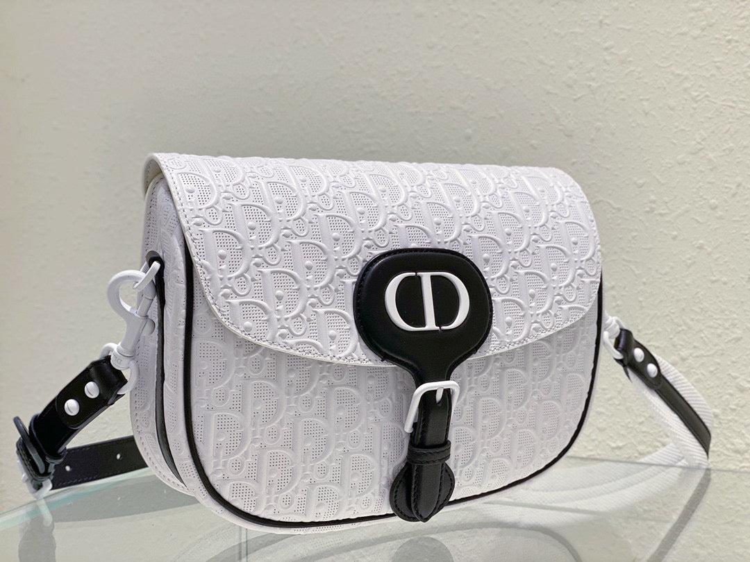 Dior Bobby Bag Medium Perforated M9319 white calfskin with Dior Oblique motif