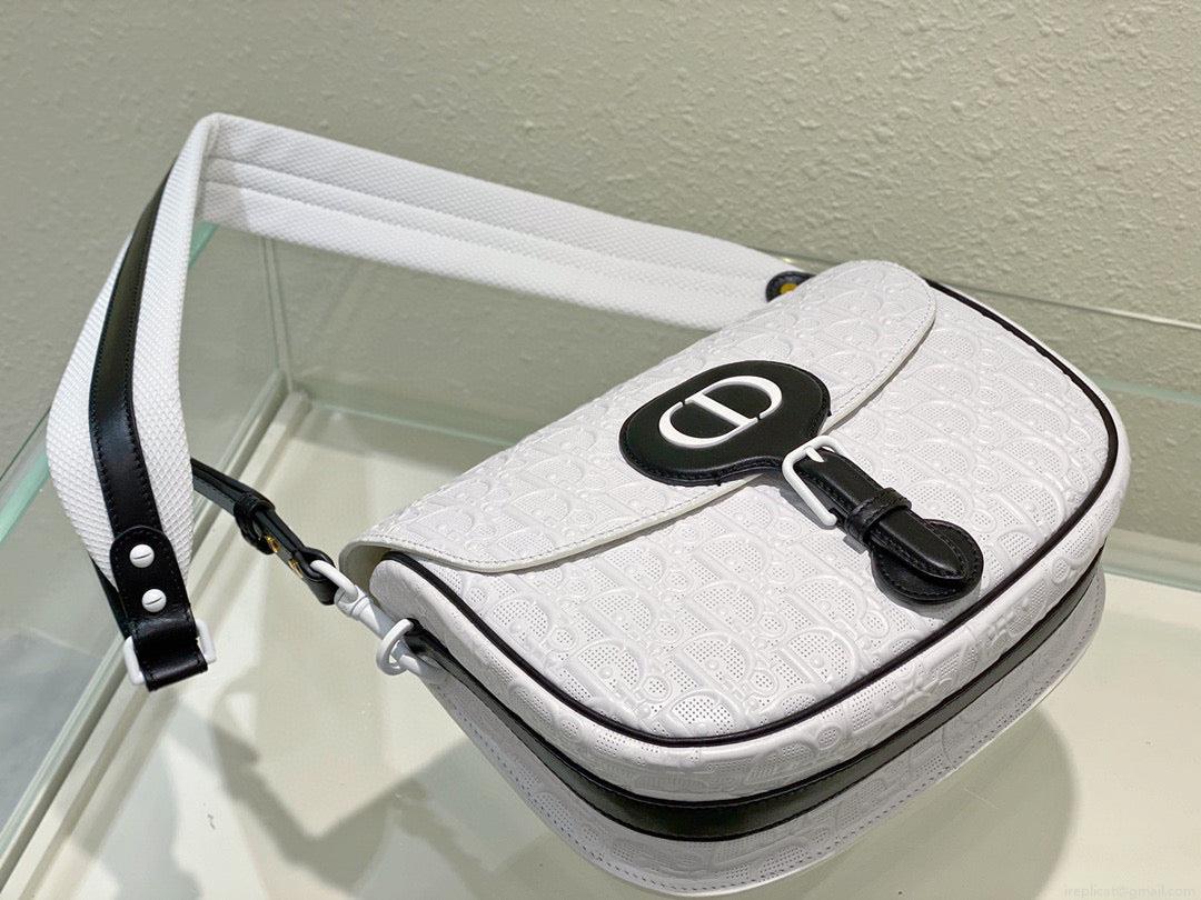 Dior Bobby Bag Medium Perforated M9319 white calfskin with Dior Oblique motif