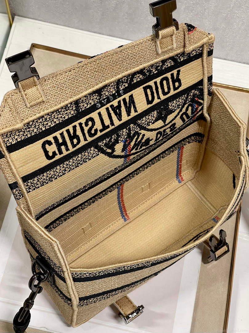 Dior Diorcamp Bag Small Model Beige Union Embroidered Jute Fabric M1241