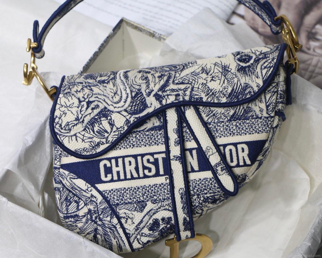 Dior Saddle Bag M0446 Blue Toile de Jouy Embroidery