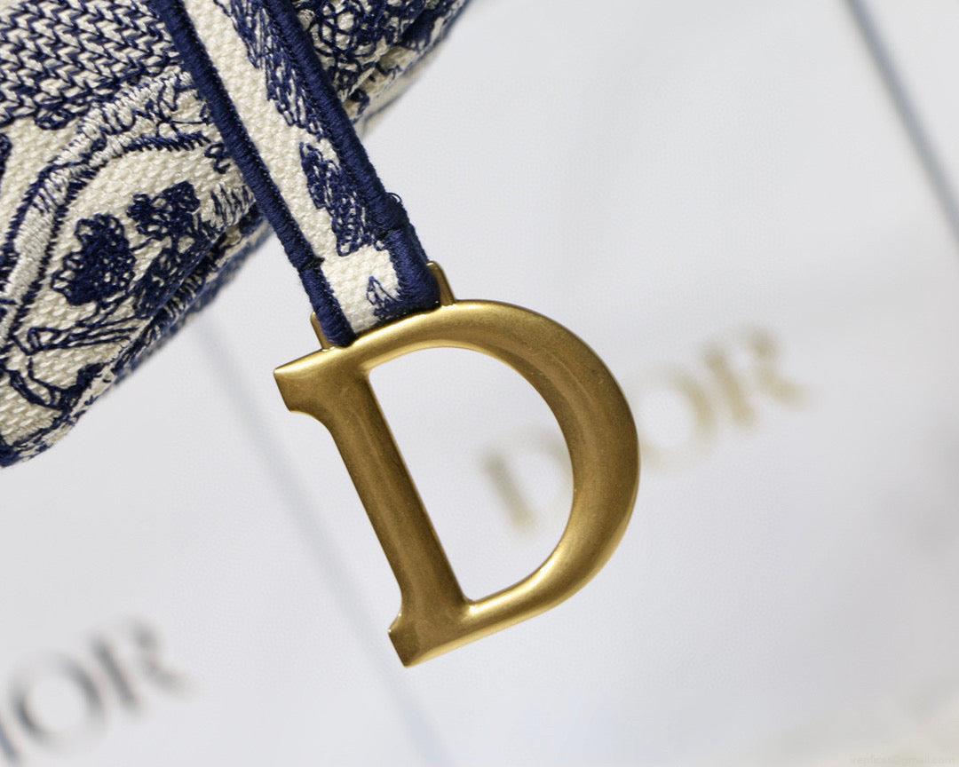 Dior Saddle Bag M0446 Blue Toile de Jouy Embroidery