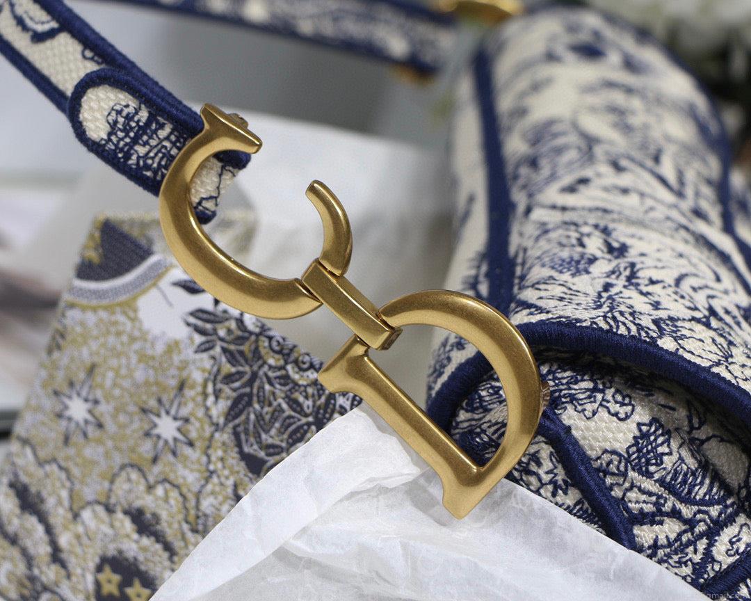 Dior Saddle Bag M0446 Blue Toile de Jouy Embroidery