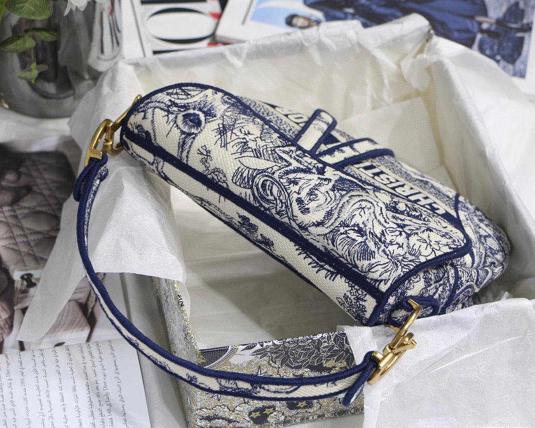 Dior Saddle Bag M0446 Blue Toile de Jouy Embroidery