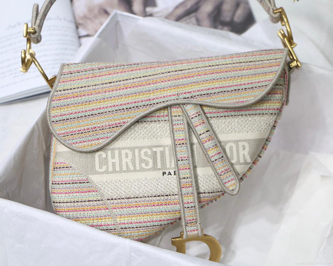 Dio Saddle Bag M0446 Beige Toile de Jouy Embroidery