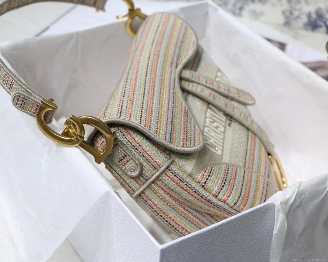 Dio Saddle Bag M0446 Beige Toile de Jouy Embroidery