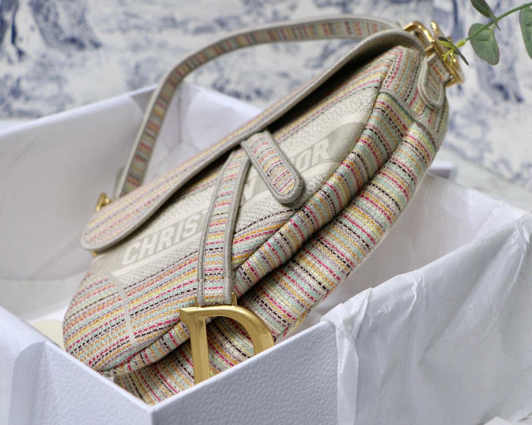 Dio Saddle Bag M0446 Beige Toile de Jouy Embroidery