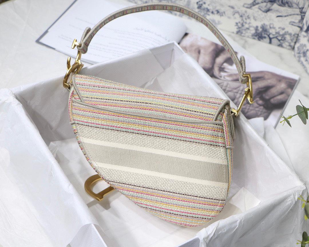 Dio Saddle Bag M0446 Beige Toile de Jouy Embroidery