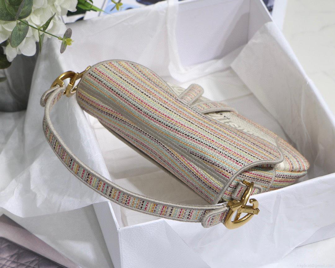 Dio Saddle Bag M0446 Beige Toile de Jouy Embroidery