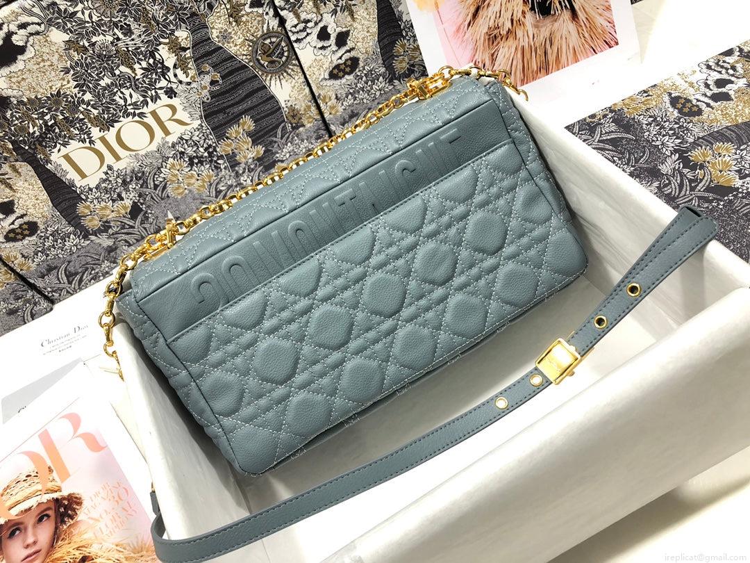 Dior M9243 Large Caro Bag Calfskin Blue
