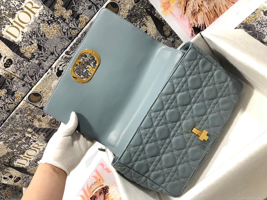 Dior M9243 Large Caro Bag Calfskin Blue