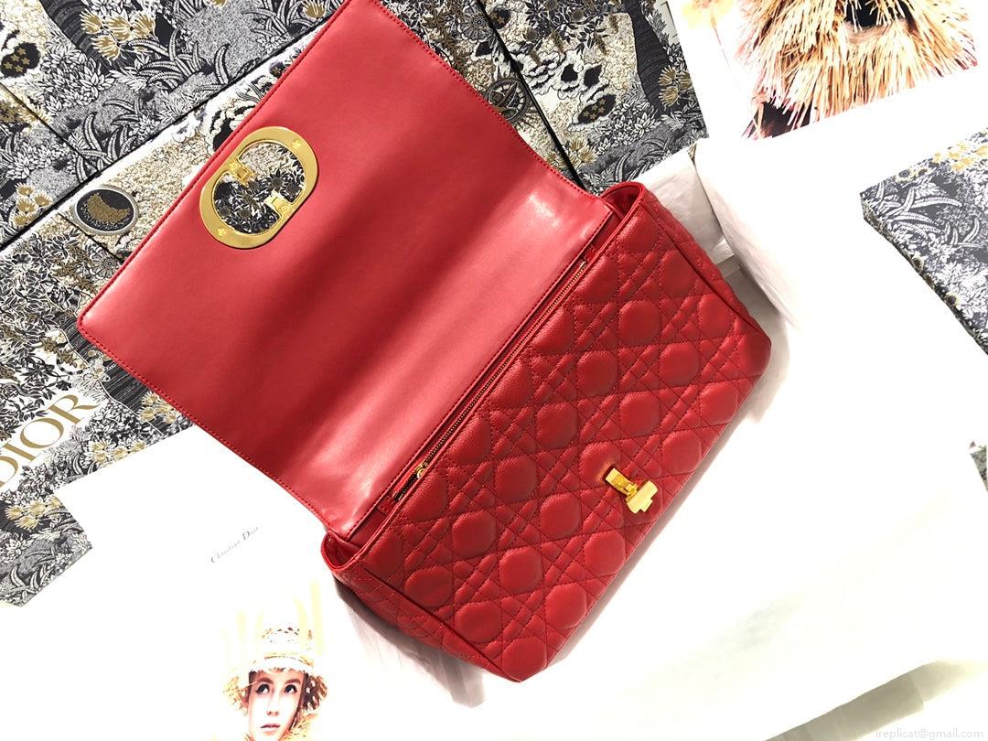 Dior M9243 Large Caro Bag Calfskin Red Gold