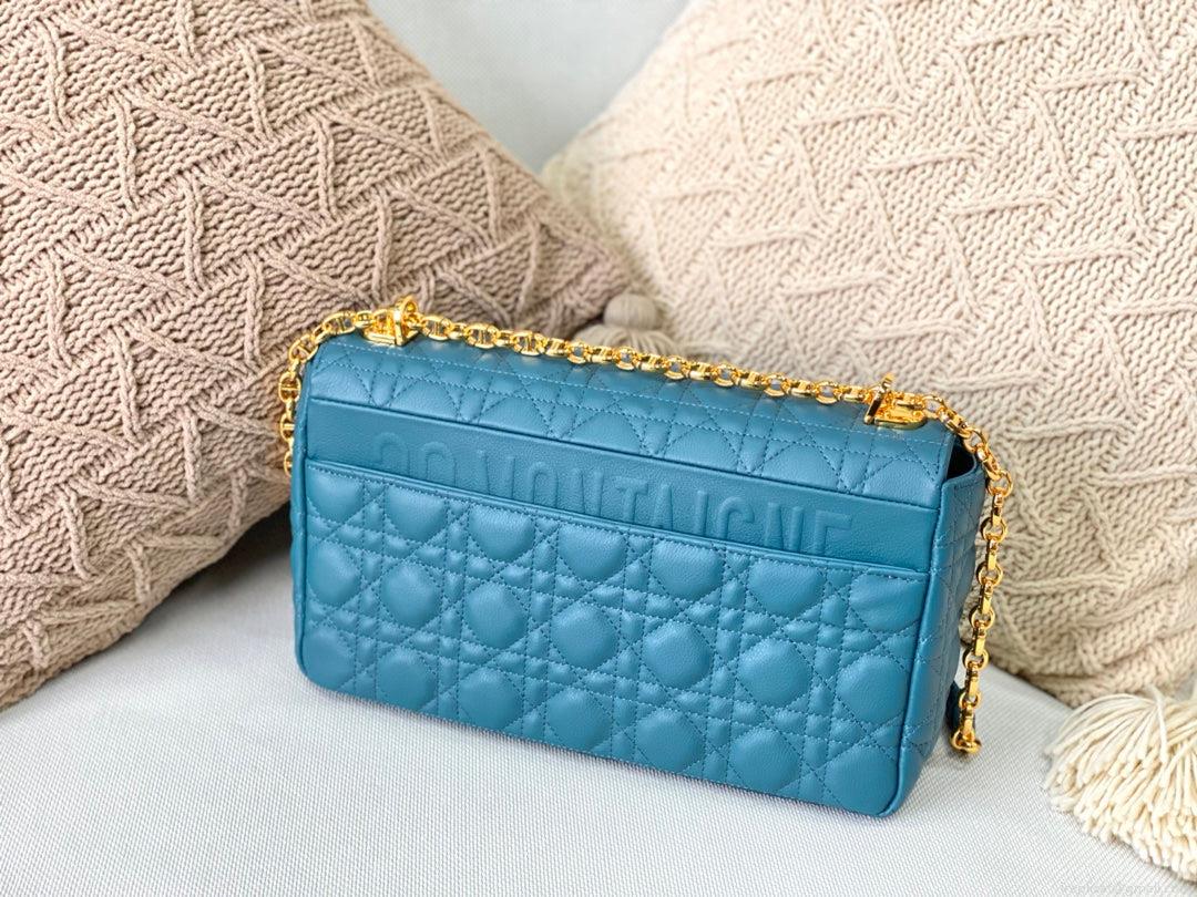 Dior Large Caro Bag M9243 Calfskin Blue Gold