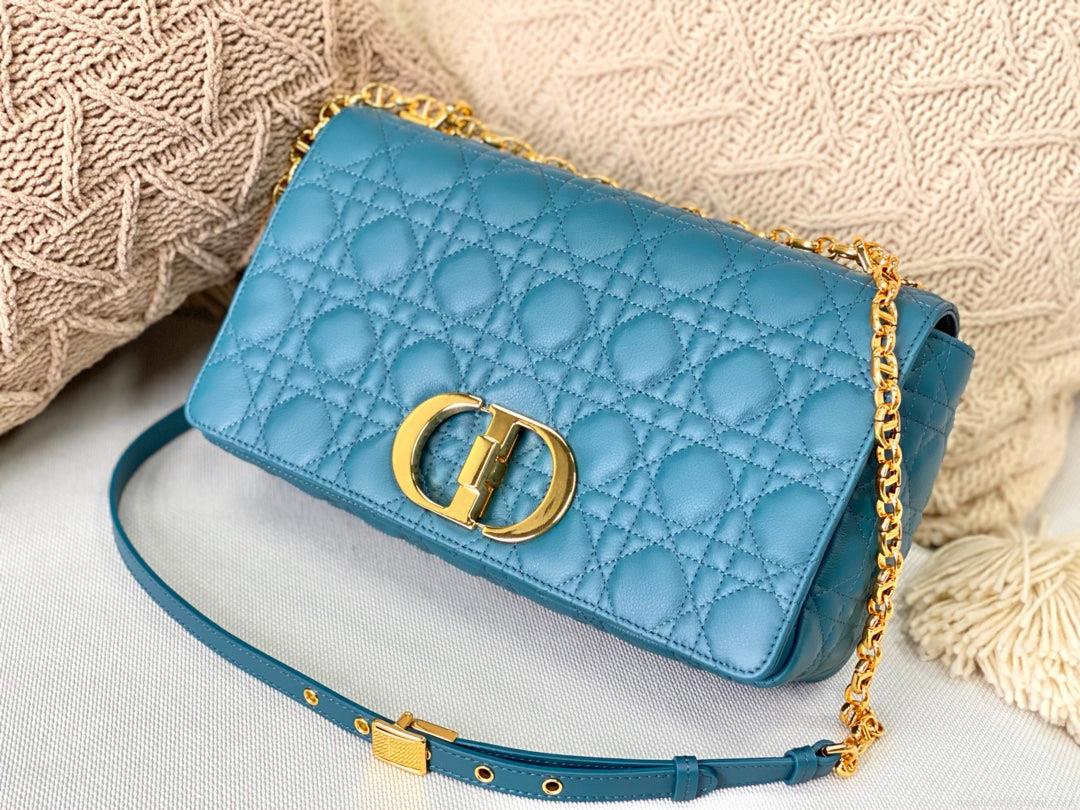 Dior Large Caro Bag M9243 Calfskin Blue Gold