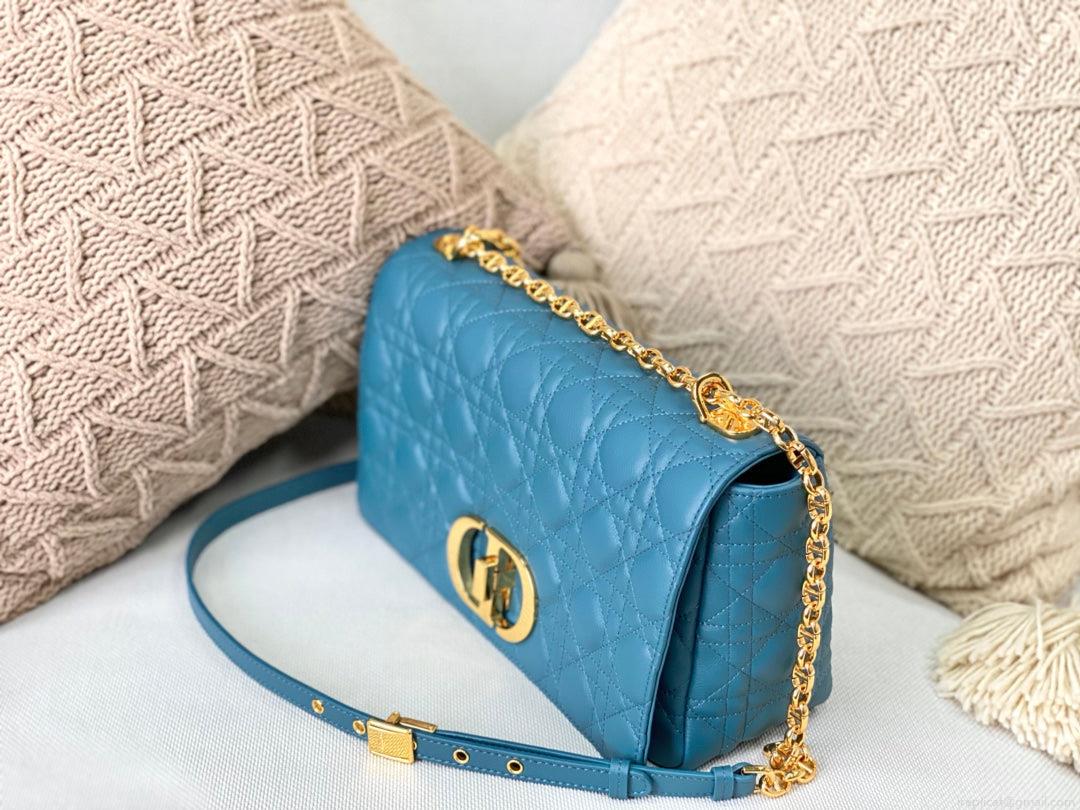 Dior Large Caro Bag M9243 Calfskin Blue Gold