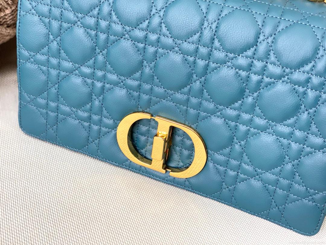 Dior Large Caro Bag M9243 Calfskin Blue Gold