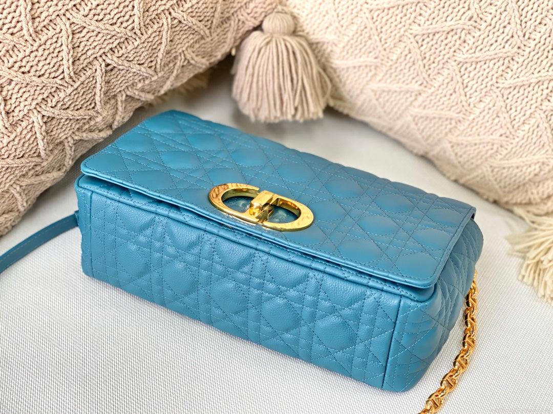 Dior Large Caro Bag M9243 Calfskin Blue Gold