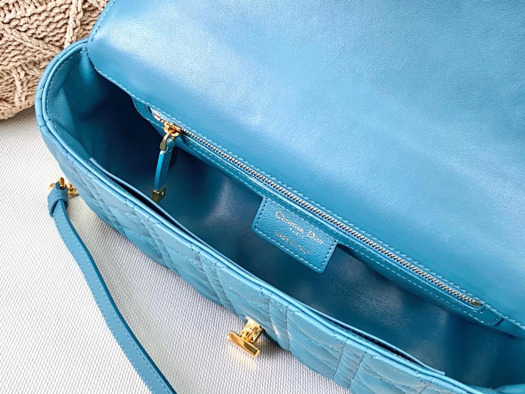 Dior Large Caro Bag M9243 Calfskin Blue Gold