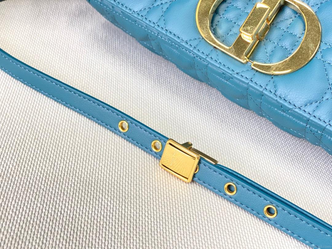 Dior Large Caro Bag M9243 Calfskin Blue Gold