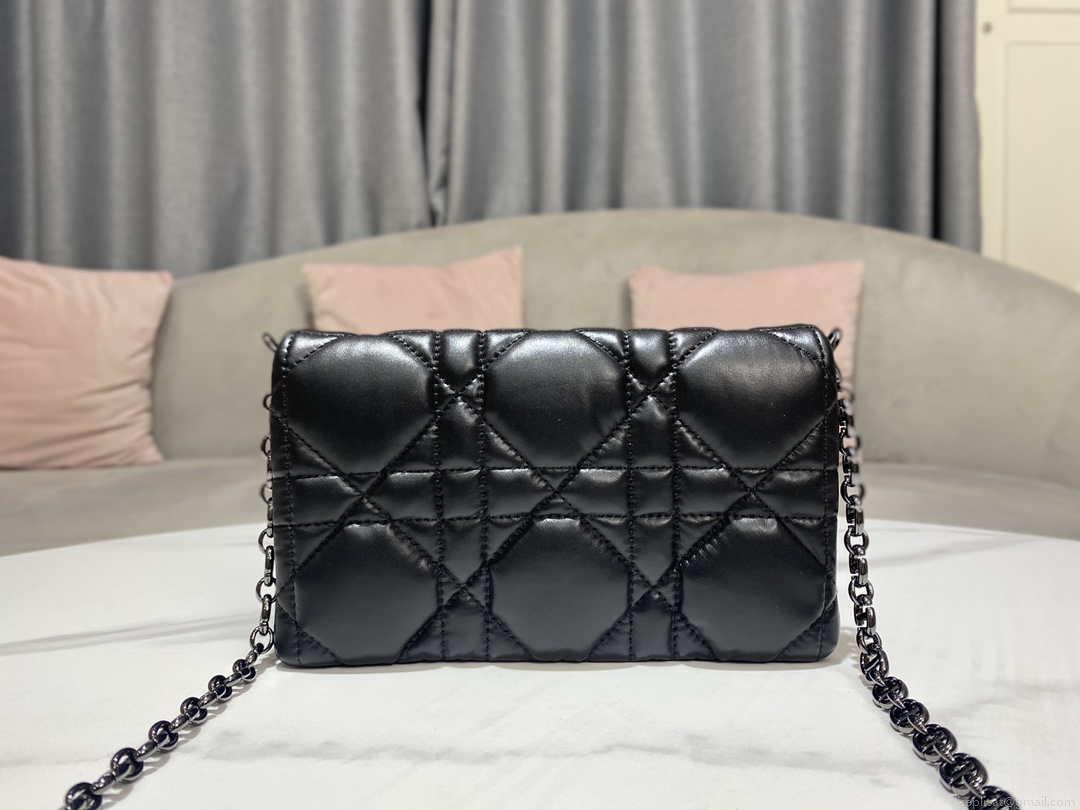 Dior S5135 Caro Macrocannage Pouch Black Quilted Macrocannage Calfskin