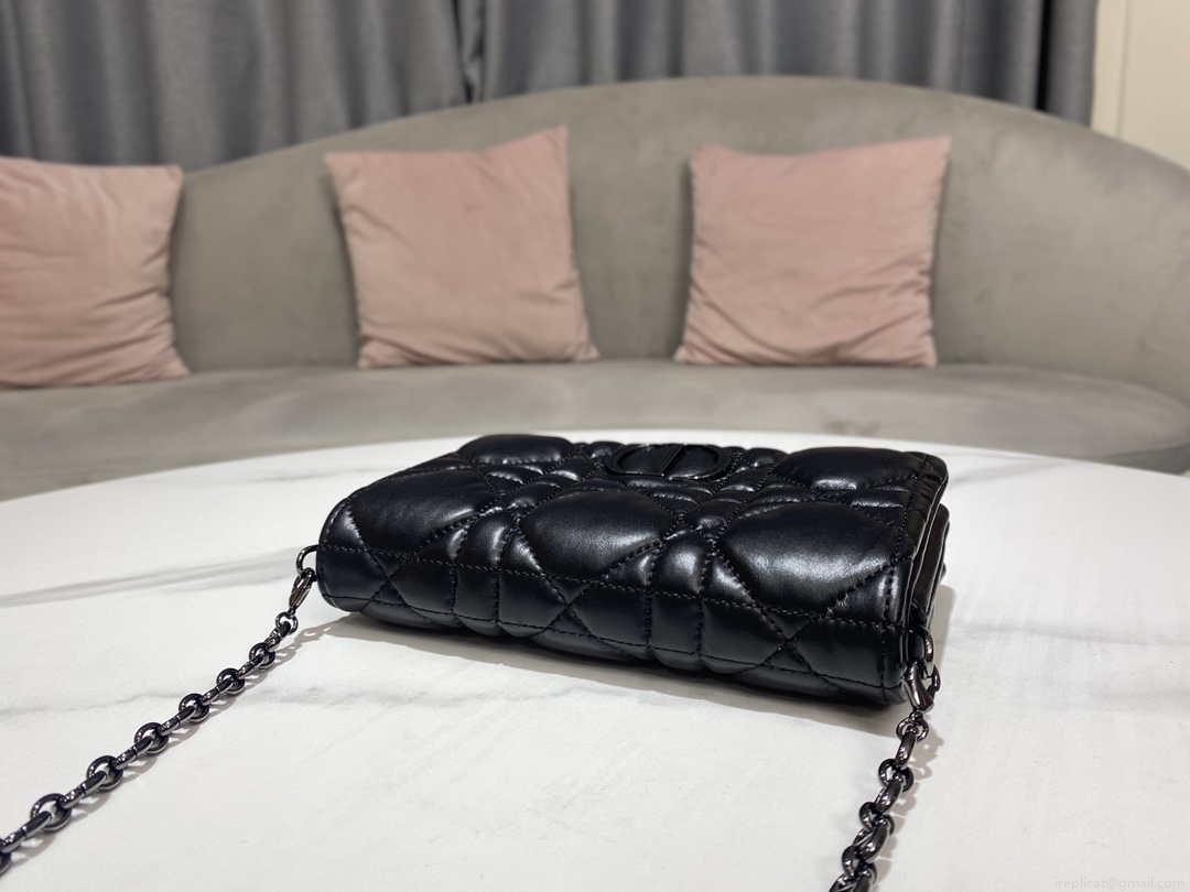 Dior S5135 Caro Macrocannage Pouch Black Quilted Macrocannage Calfskin