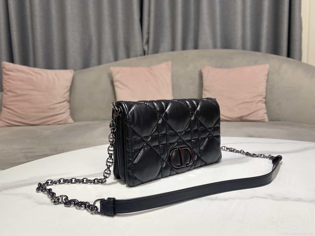 Dior S5135 Caro Macrocannage Pouch Black Quilted Macrocannage Calfskin