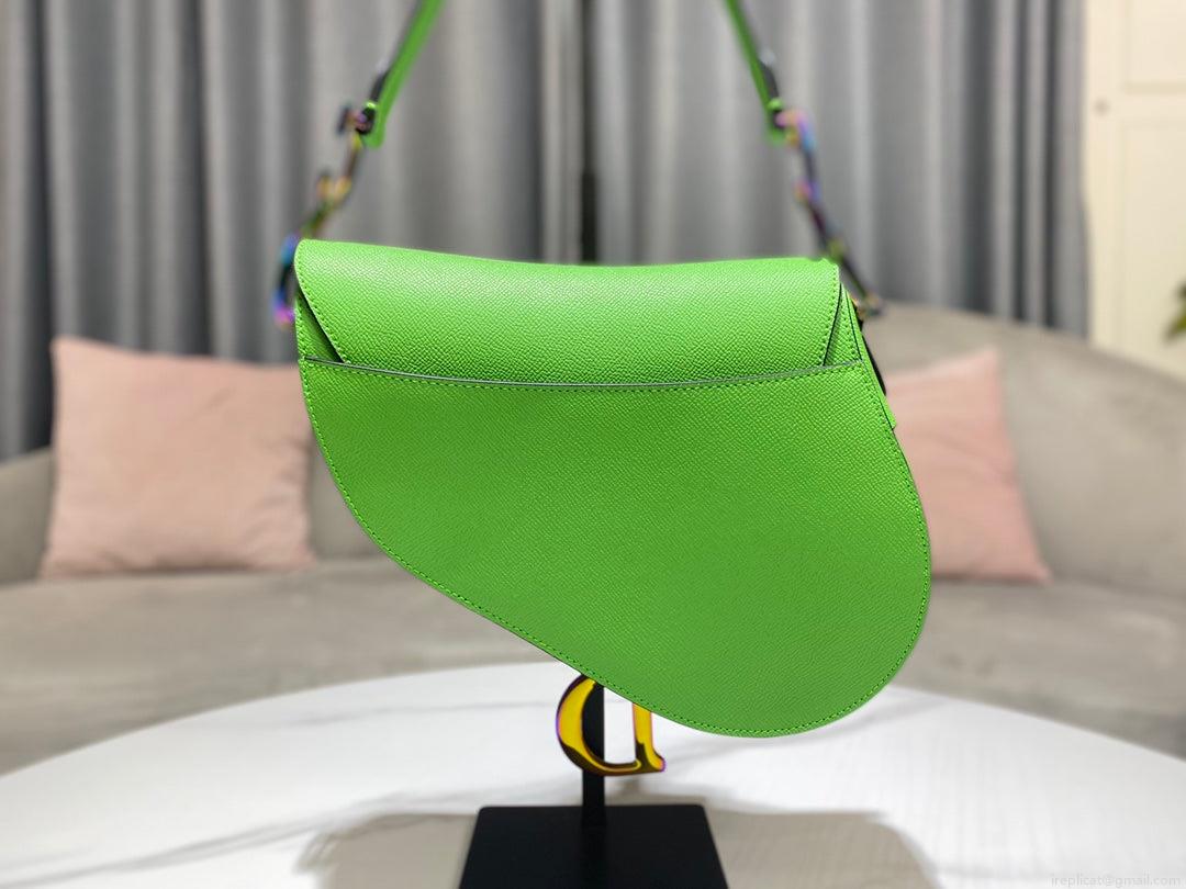 Dior M0446 Dior Saddle Bag Green Grained Calfskin Blue logo