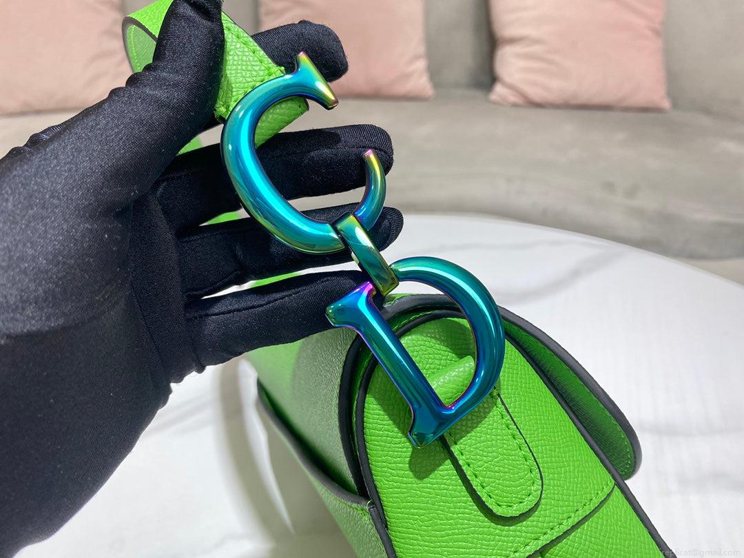 Dior M0446 Dior Saddle Bag Green Grained Calfskin Blue logo