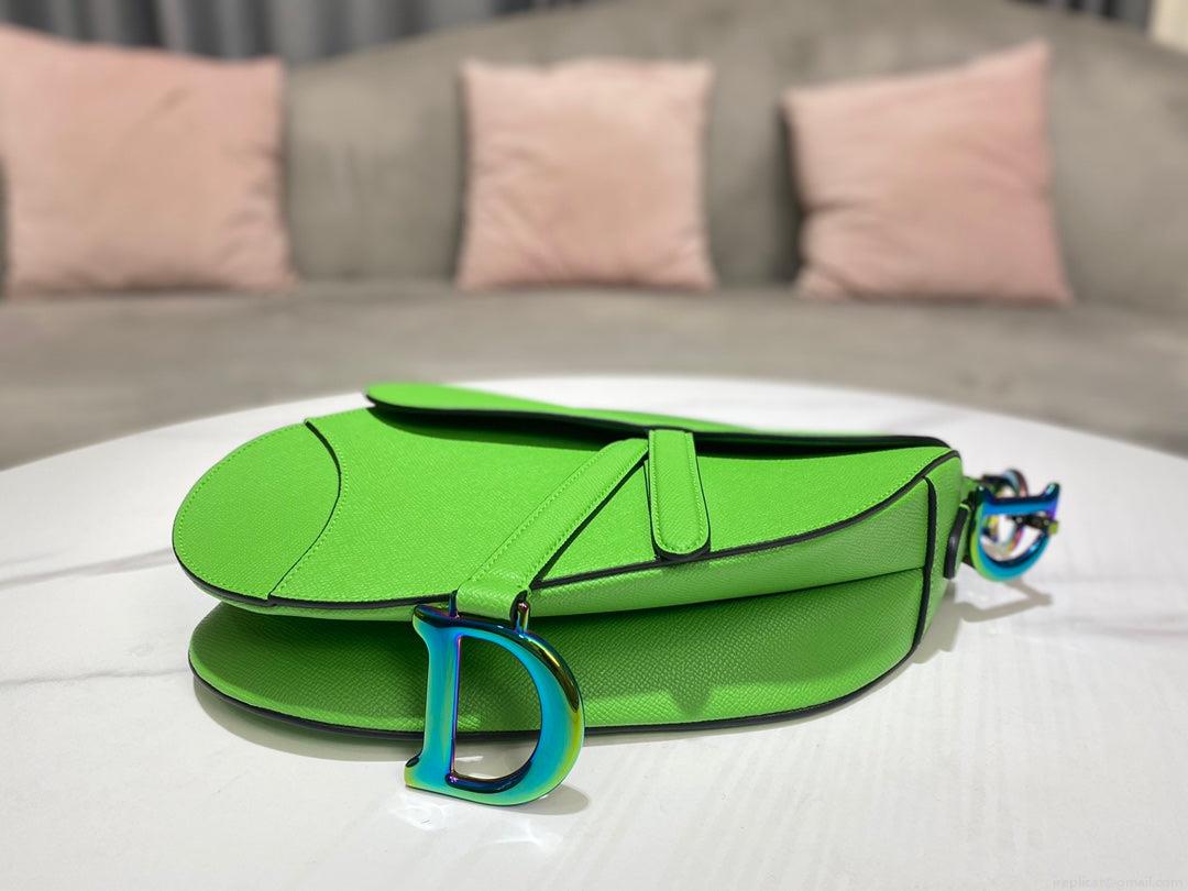 Dior M0446 Dior Saddle Bag Green Grained Calfskin Blue logo