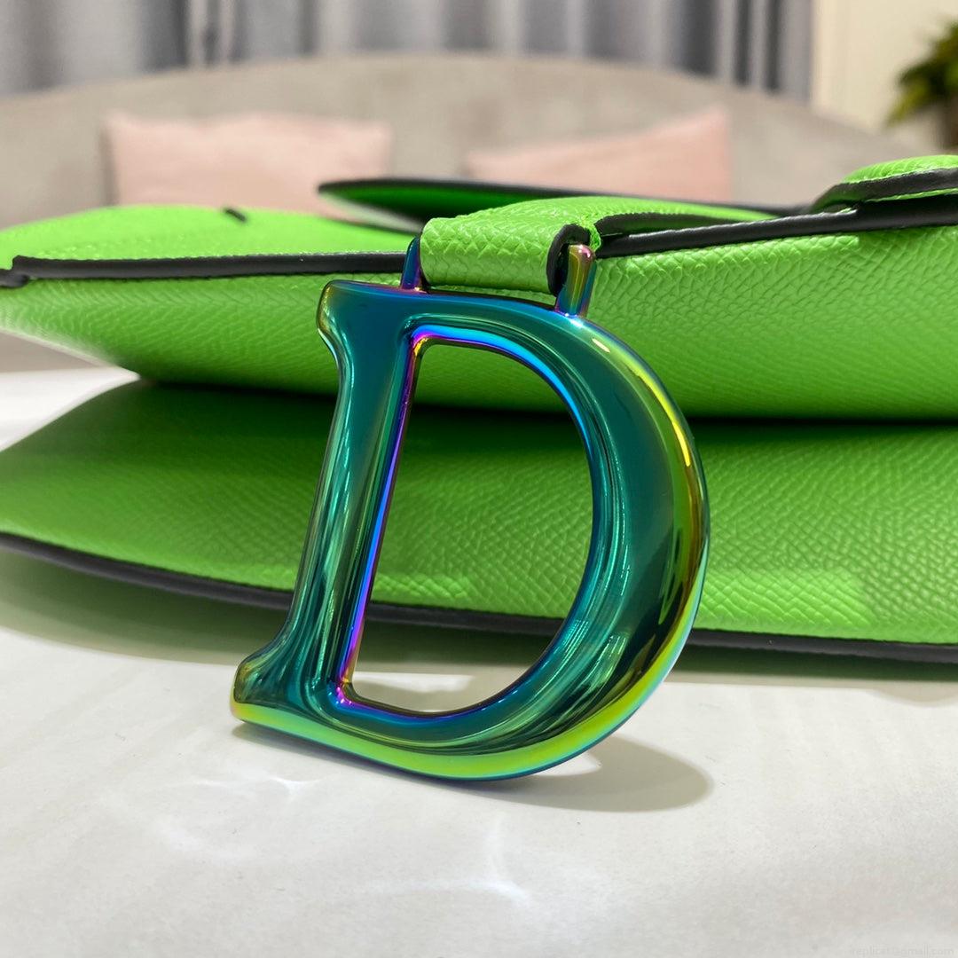 Dior M0446 Dior Saddle Bag Green Grained Calfskin Blue logo