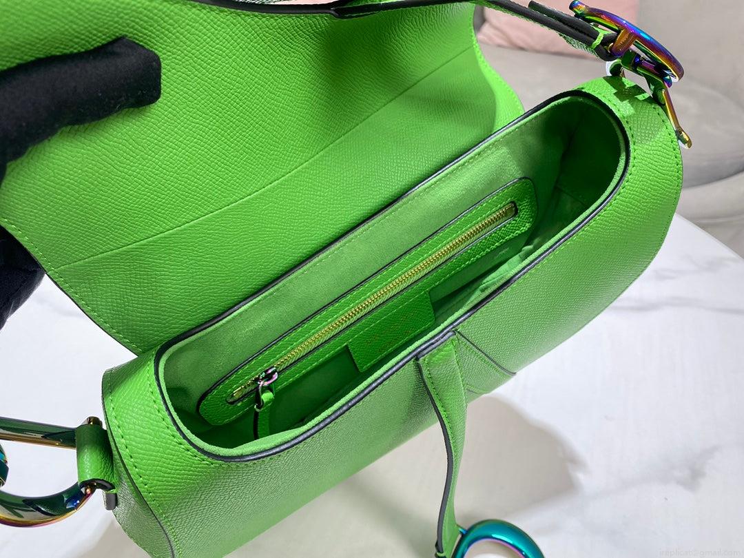 Dior M0446 Dior Saddle Bag Green Grained Calfskin Blue logo
