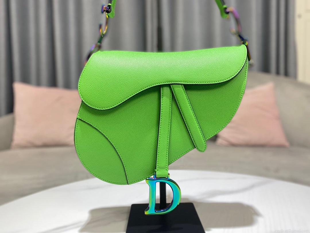 Dior M0446 Dior Saddle Bag Green Grained Calfskin Blue logo