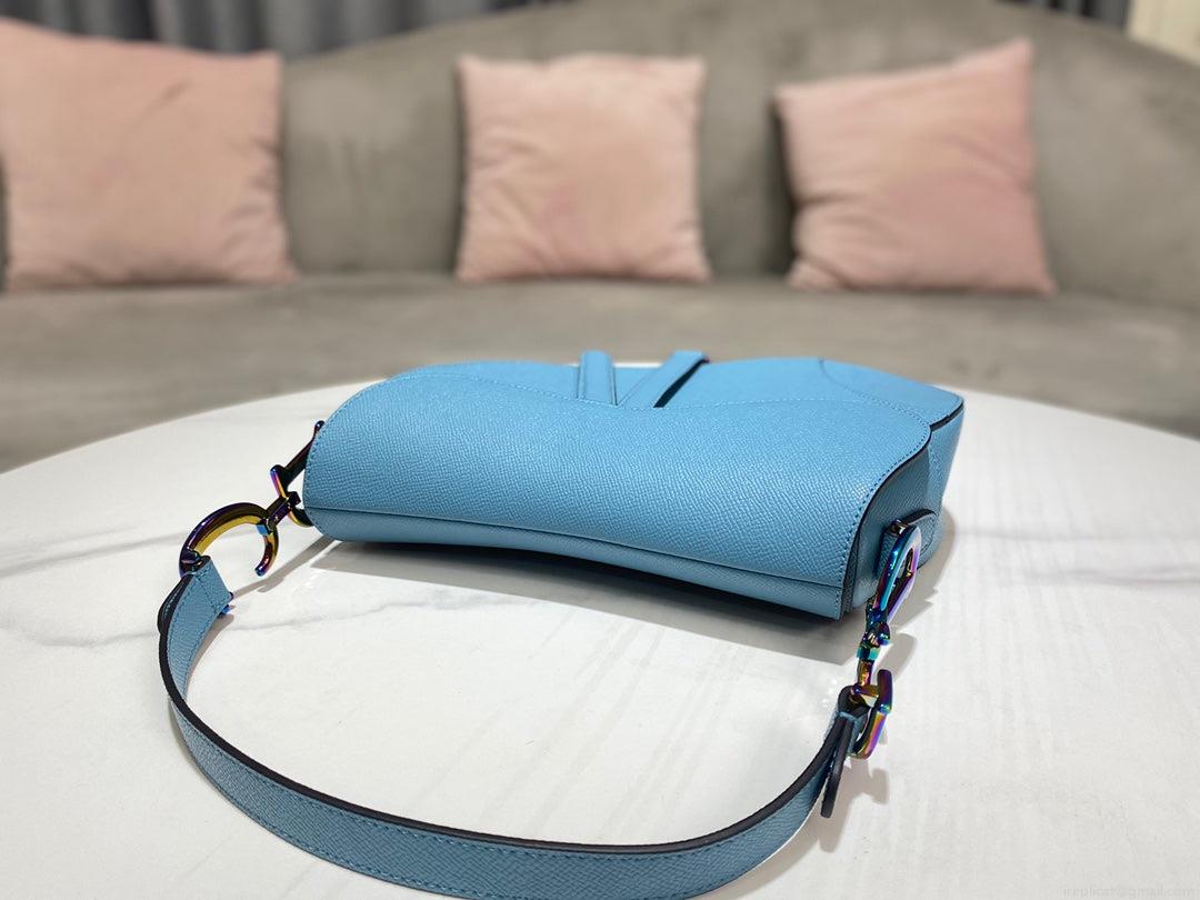 Dior M0446 Dior Saddle Bag Light Blue Grained Calfskin Blue logo