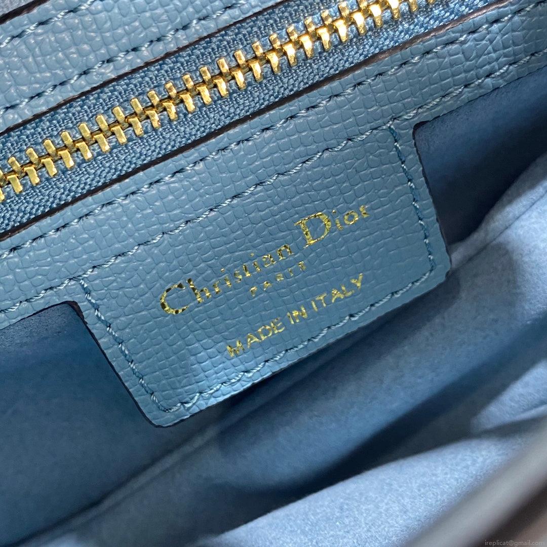 Dior M0446 Dior Saddle Bag Light Blue Grained Calfskin Blue logo