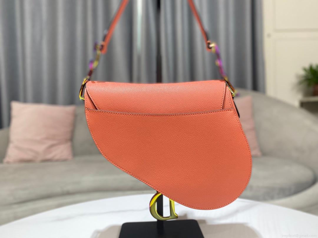 Dior M0446 Dior Saddle Bag Orange Grained Calfskin Purple logo
