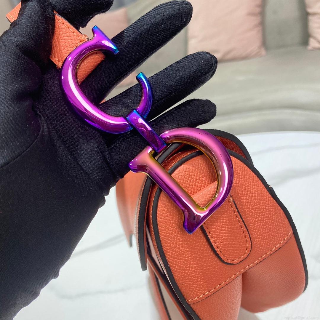 Dior M0446 Dior Saddle Bag Orange Grained Calfskin Purple logo