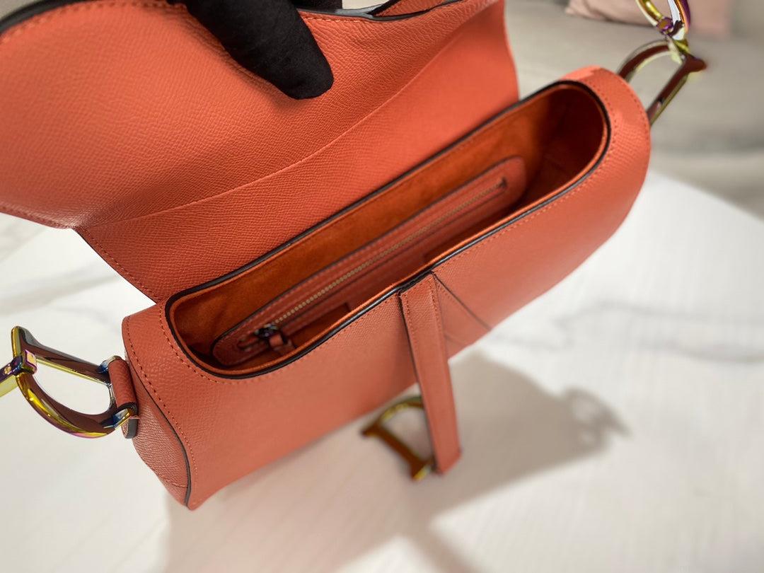 Dior M0446 Dior Saddle Bag Orange Grained Calfskin Purple logo