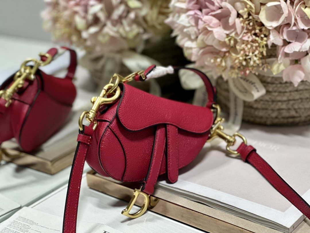 Dior S5685 Micro Saddle Bag With Strap Scarlet Red Goatskin