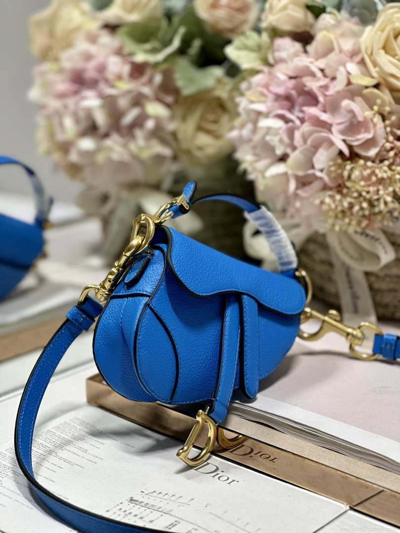 Dior S5685 Micro Saddle Bag With Strap Scarlet Blue Goatskin