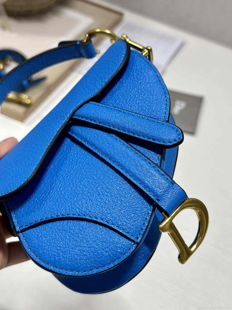 Dior S5685 Micro Saddle Bag With Strap Scarlet Blue Goatskin