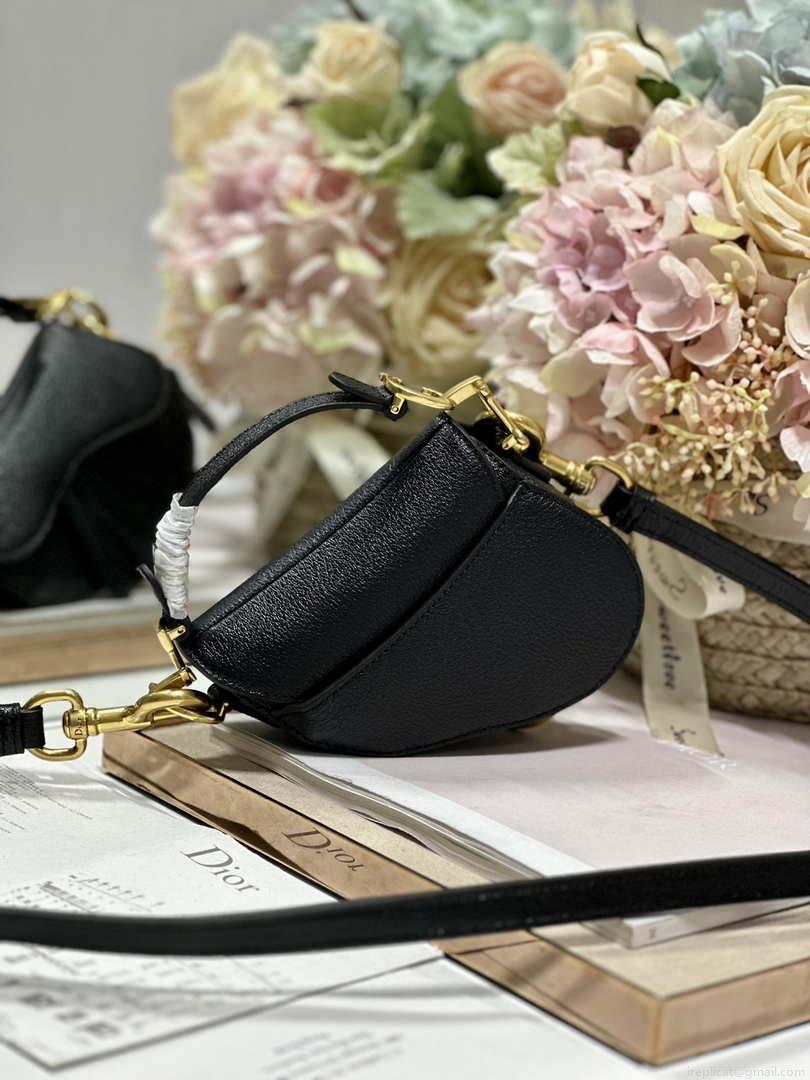 Dior S5685 Micro Saddle Bag With Strap Scarlet Black Goatskin