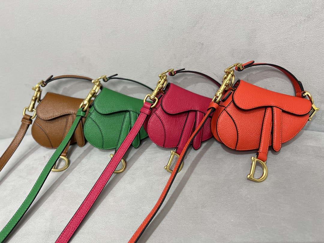 Dior S5685 Micro Saddle Bag With Strap Scarlet Orange Goatskin