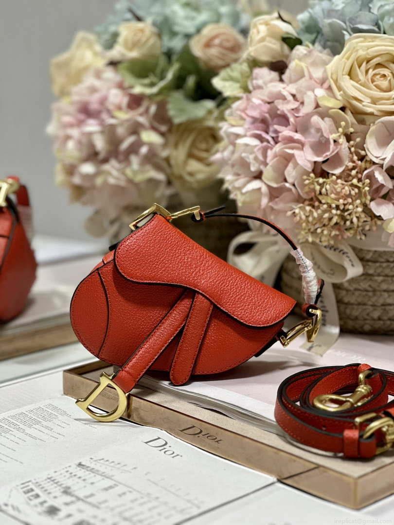 Dior S5685 Micro Saddle Bag With Strap Scarlet Orange Goatskin