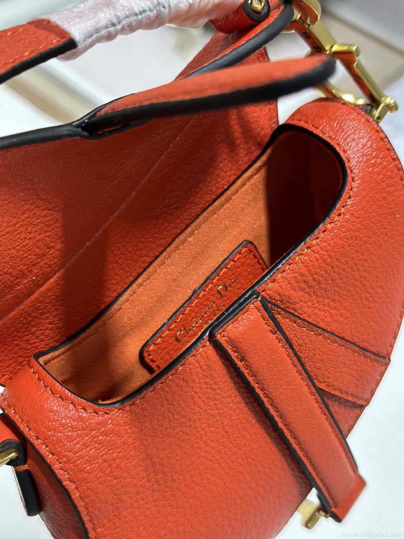 Dior S5685 Micro Saddle Bag With Strap Scarlet Orange Goatskin
